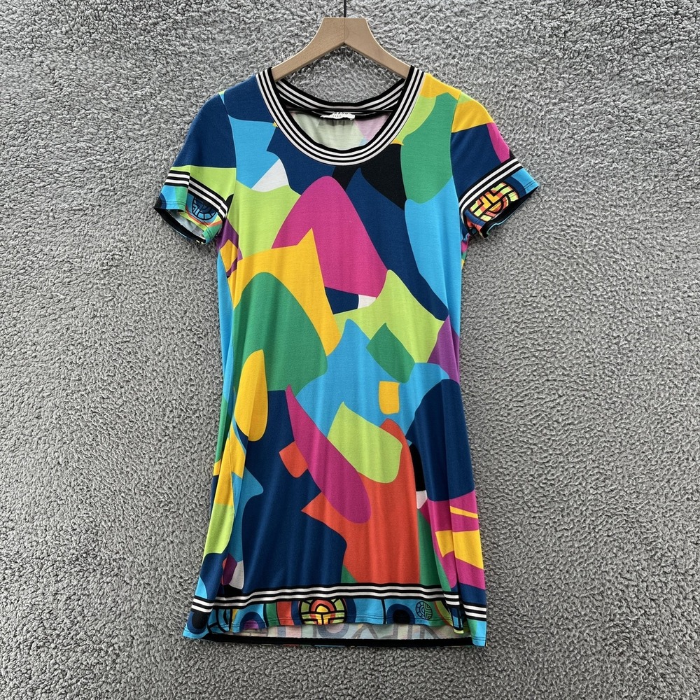 Feraud Paris Dress 8 Colorful Geo Abstract Art Print Short Sleeve T Shirt Mini